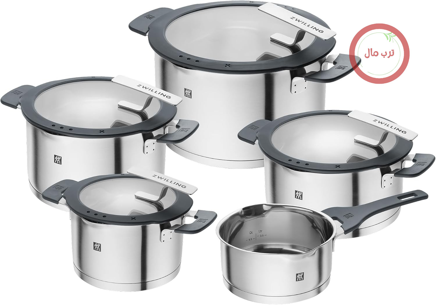 سرویس قابلمه ۵ تکه ZWILLING مدل Simplify، صافی یکپارچه، سازگار با القا، خاکستری