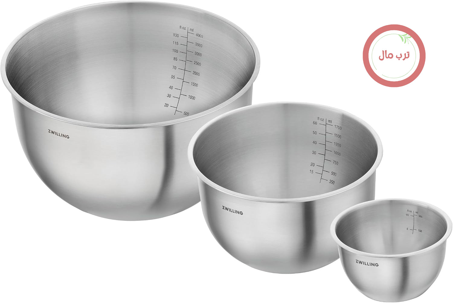 کاسه‌ مواد غذایی زولینگ ZWILLING Fresh & Save شامل ۳ عدد (۱۲، ۱۸، ۲۴ سانتی‌متر)، استیل ضد زنگ، نقره‌ای