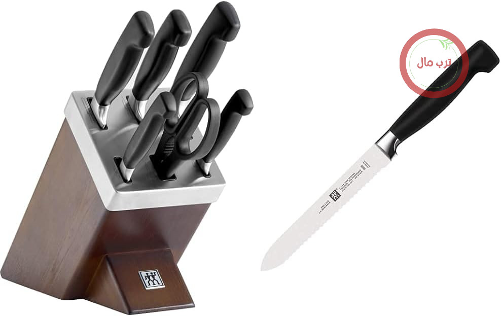 ست بلوک چاقو زولینگ خود تیز شونده ZWILLING، بلوک چوبی 7 تکه، چاقو و قیچی و چاقوی جهانی چهار ستاره، فولاد ضد زنگ مخصوص، ذوب مخصوص، پلاستیک، 130 میلی متر، مشکی