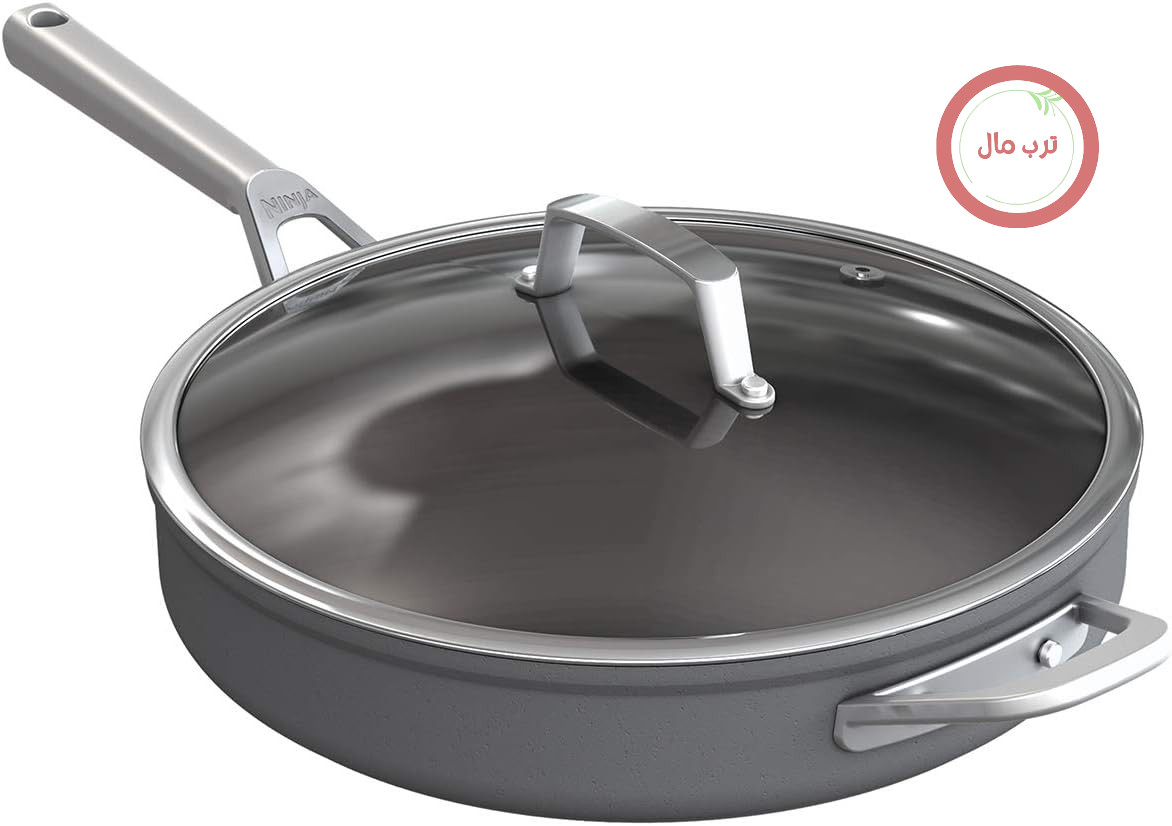 ماهیتابه نینجا فودی زیرو استیک 30 سانتی‌متری با درب شیشه‌ای، خاکستری، C30130EU