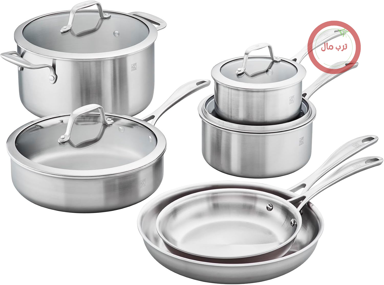 سرویس قابلمه و تابه استیل ضد زنگ 3 لایه 10 تکه ZWILLING Spirit، فر هلندی، ماهیتابه، نقره‌ای