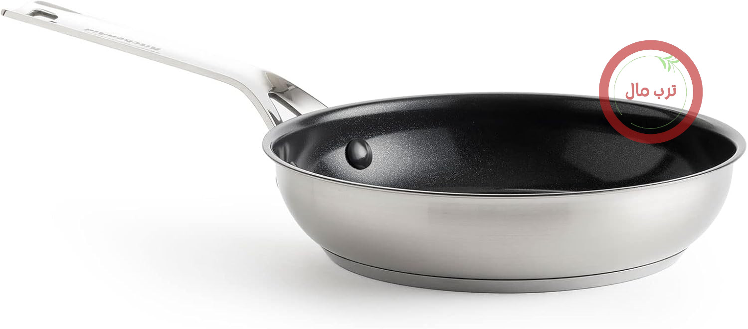 ماهیتابه استیل ضد زنگ کیچن اید (24 سانتی متر)، پوشش سرامیکی نچسب سالم بدون PFAS، سازگار با اجاق القایی، قابل استفاده در فر، قابل استفاده در ماشین ظرفشویی، نقره ای