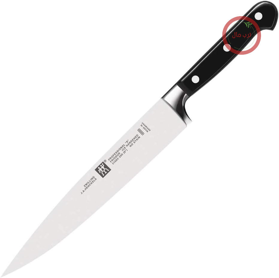 چاقوی گوشت ZWILLING Professional S، طول تیغه: 20 سانتی‌متر، تیغه بزرگ، دسته استیل ضد زنگ/پلاستیکی با پرچ، مشکی [ساخت آلمان]