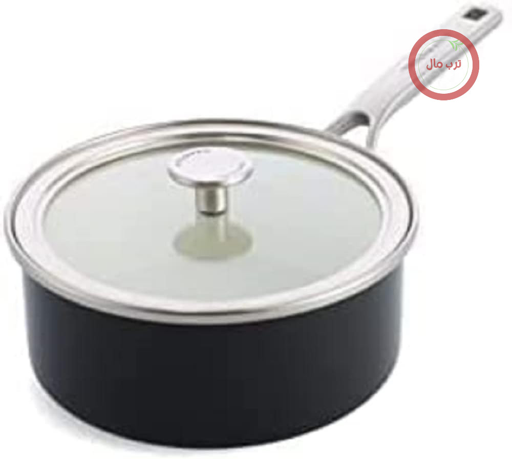 قابلمه لعابی با هسته فولادی کیچن اید با درب (20 سانتی‌متر / 2.4 لیتر)، لعاب آلمانی، سازگار با اجاق القایی، قابل استفاده در فر، قابل شستشو در ماشین ظرفشویی، مشکی عقیق