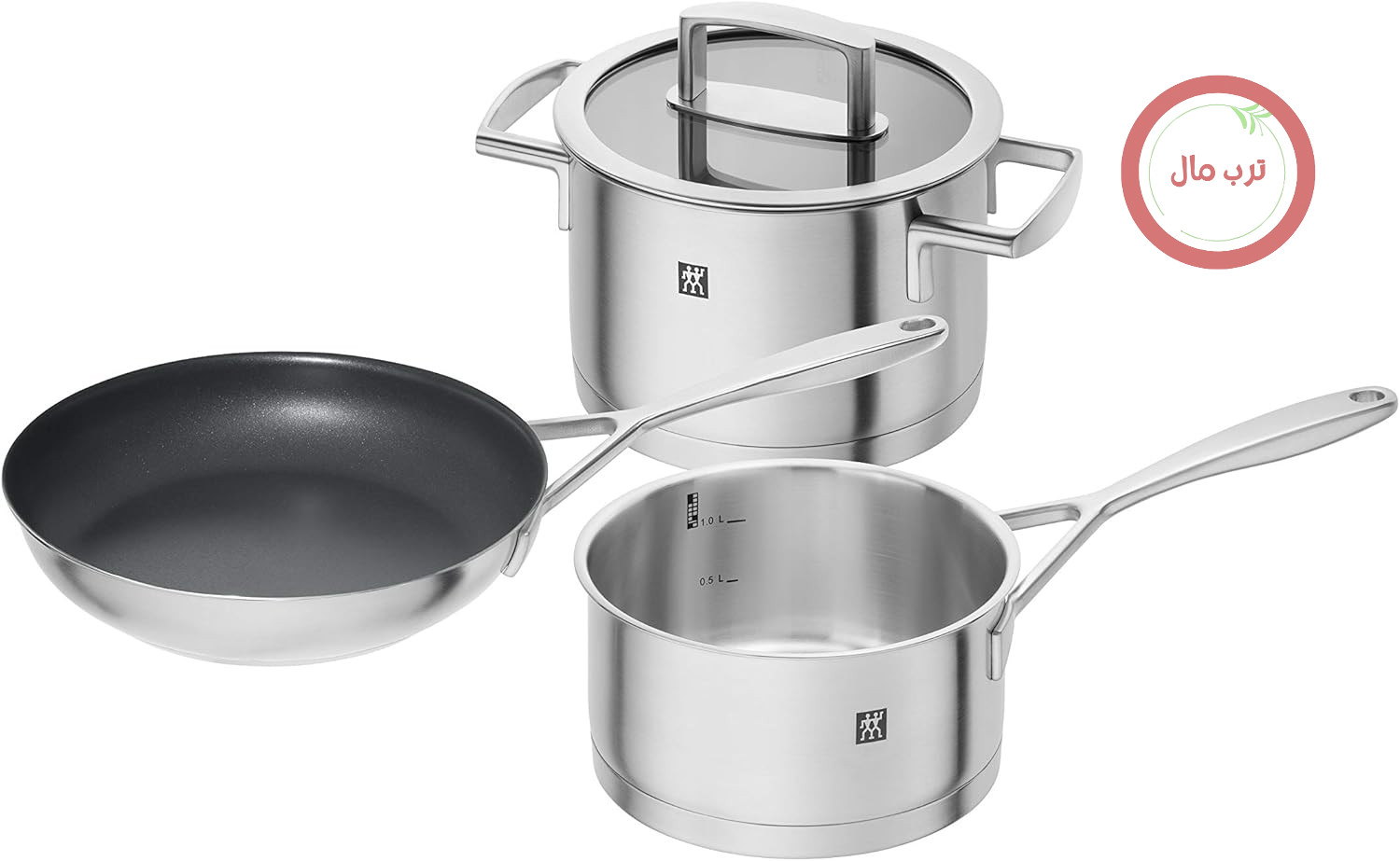 سرویس قابلمه ZWILLING Vitality به همراه ماهیتابه، ۳ تکه، ۱ درب، سازگار با اجاق القایی، استیل ضد زنگ، نقره‌ای
