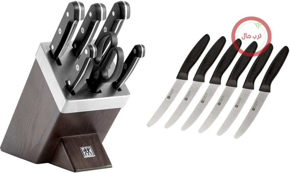 چاقو خود تیز شونده زولینگ ZWILLING، 7 تکه، مجموعه چاقوهای لذیذ و 1002672، 6 تکه، چاقوهای آشپزخانه، طول تیغه: 12 سانتی متر، دسته استیل ضد زنگ/پلاستیکی، دسته دوقلو، مشکی