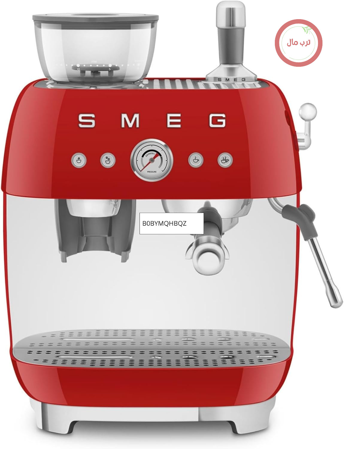 دستگاه اسپرسوساز دستی Smeg، مدل EGF03RDEU، دارای آسیاب قهوه داخلی، ترموبلاک، ۴ حالت تنظیم دما، نازل بخار و فشارسنج، مخزن ۱ لیتری، اندازه جمع و جور، ۱۳۵۰ وات، قرمز