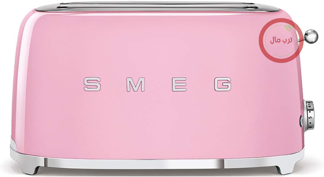 توستر Smeg 2x4 TSF02PKEU، 2 جایگاه برای 4 برش نان، 6 سطح برشته کردن نان، عملکرد گرمایش، عملکرد یخ‌زدایی و پخت نان شیرینی حلقوی، کشوی نگهداری، 1500 وات، صورتی