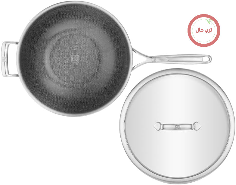 ماهیتابه ووک ZWILLING Peak 30 سانتی‌متر، استیل ضد زنگ، روکش لانه زنبوری نچسب، درب شیشه‌ای مقاوم در برابر خراش، مناسب برای انواع اجاق گاز، از جمله القایی، نقره‌ای-مشکی