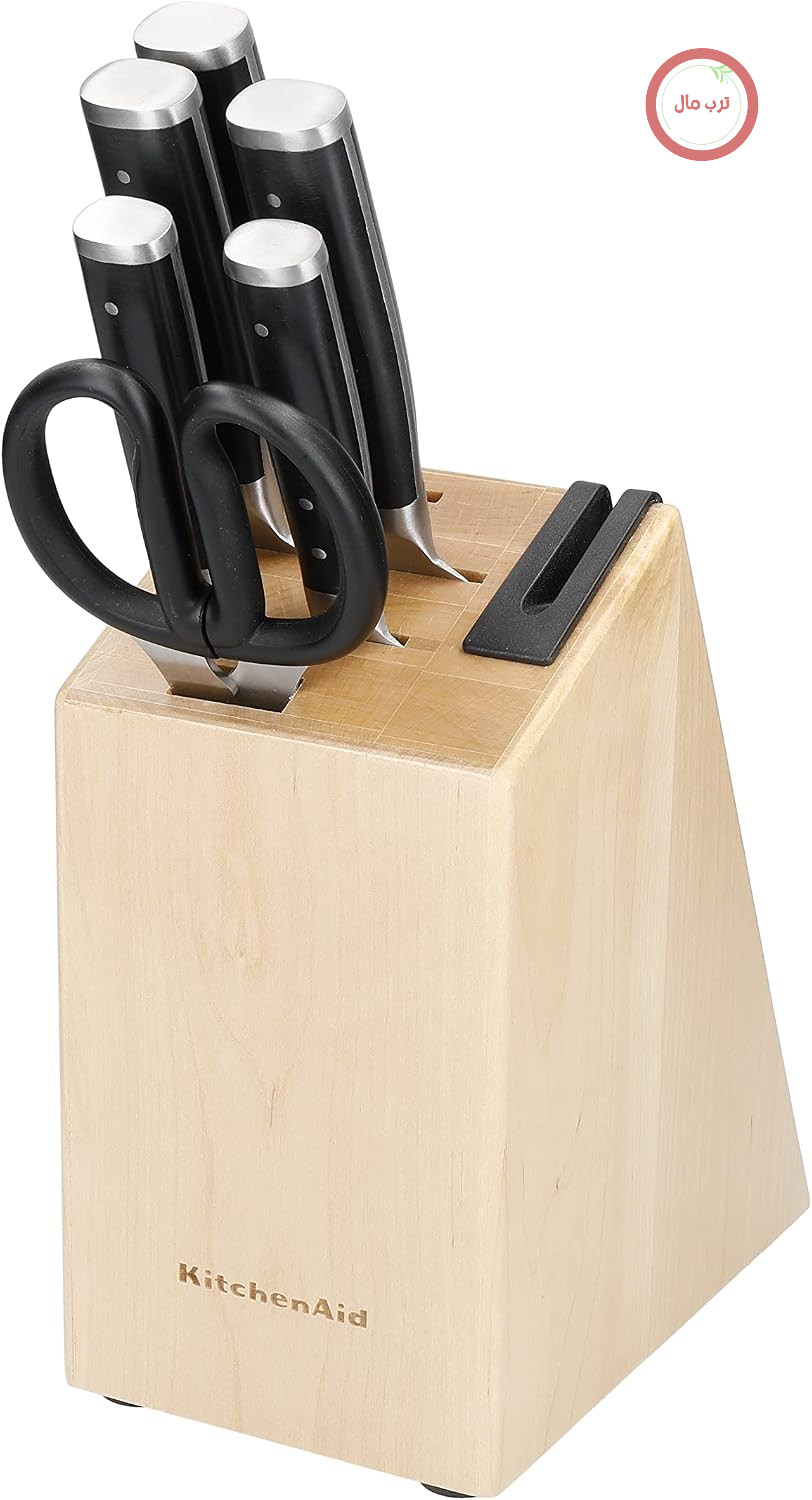 مجموعه چاقوی 6 تکه KitchenAid Gourmet، دسته‌های مشکی، فولاد ژاپنی - 5 چاقو، قیچی و تیزکن