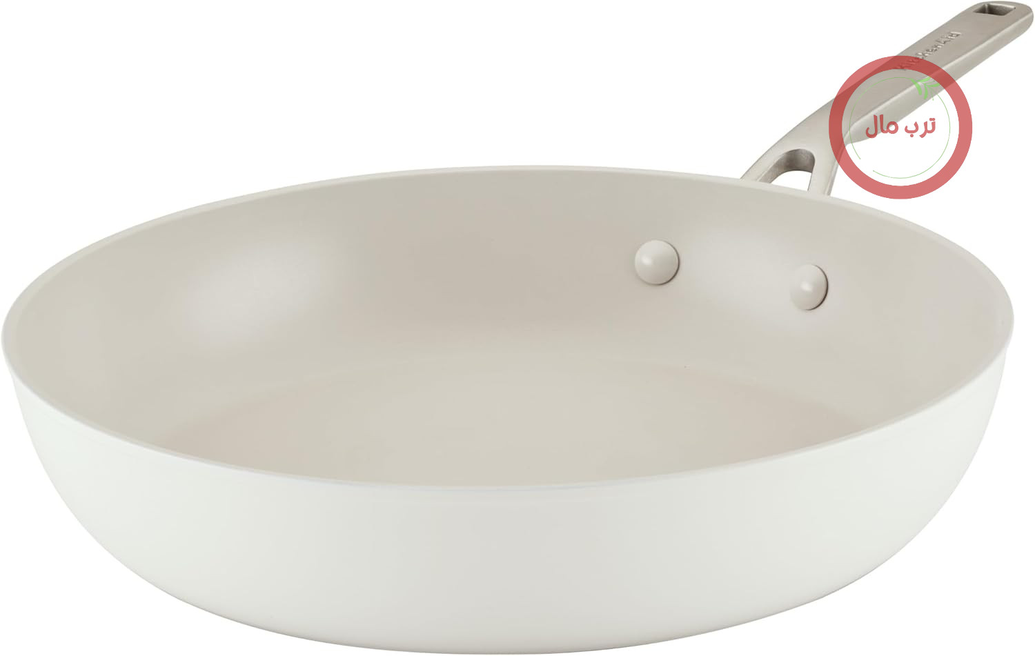ماهیتابه/ماهیتابه KitchenAid ساخته شده از سرامیک آنودایز شده سخت، 31 سانتی متر، روکش نچسب، با دسته استیل ضد زنگ، چینی سفید