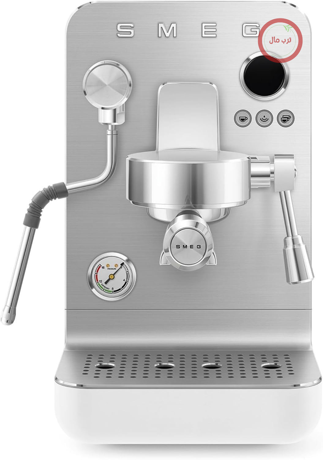 دستگاه قهوه اسپرسو دستی Smeg مدل MiniPro EMC02WHMEU، ترموبلاک سه‌گانه، نازل بخار حرفه‌ای و نگهدارنده فیلتر، مخزن ۱.۷ لیتری، سینی چکه‌گیر قابل جدا شدن، ۱۷۰۰ وات، سفید مات