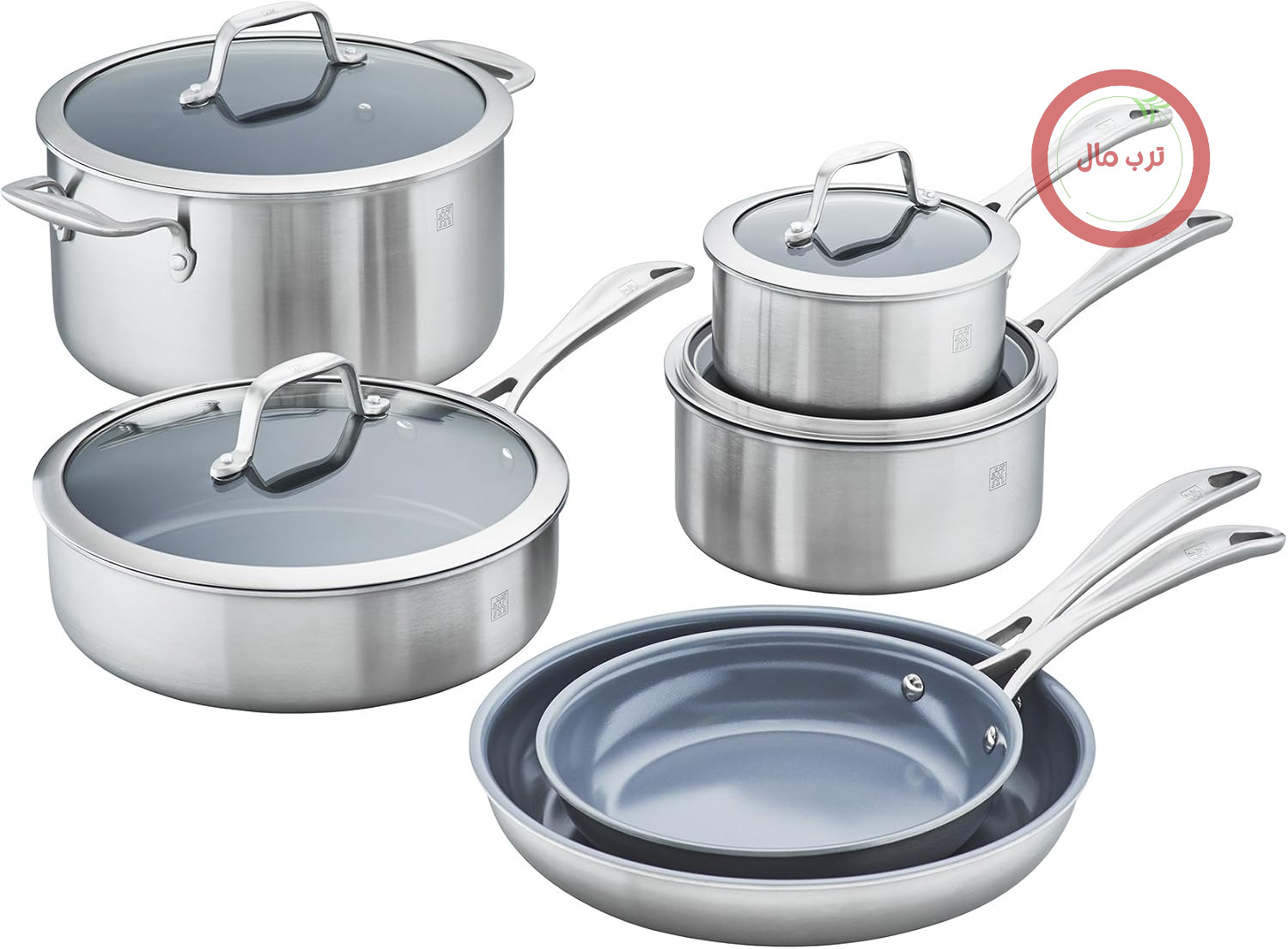 سرویس قابلمه نچسب سرامیکی ۱۰ تکه ZWILLING مدل 64080-001 از جنس آلومینیوم، استیل ضد زنگ