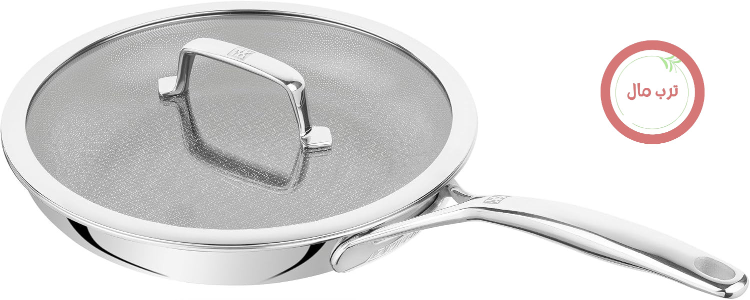 ماهیتابه ZWILLING Peak Z1034-491 Peak، سایز 26 سانتی‌متر با درب، استیل ضد زنگ، بدون PFA-F، ساختار 3 لایه، مناسب برای اجاق گازهای القایی