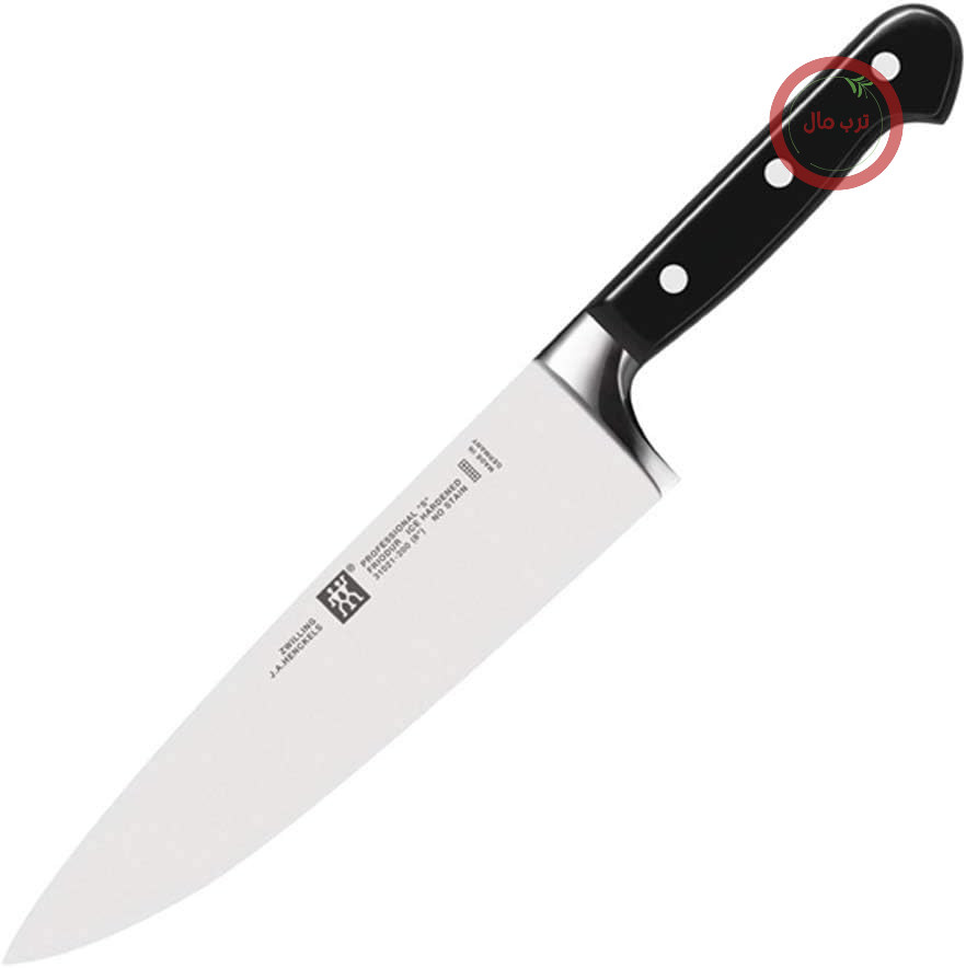 چاقوی سرآشپز ZWILLING، طول تیغه: ۲۶ سانتی‌متر، تیغه پهن، دسته استیل ضد زنگ/پلاستیکی، سایز حرفه‌ای S، مشکی، ۳۱۰۲۱-۲۶۱-۰
