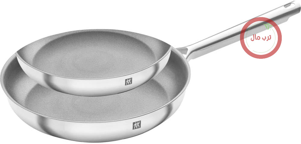 ماهیتابه زولینگ ZWILLING TrueFlow، دو تکه (24 سانتی‌متر + 28 سانتی‌متر)، روکش نچسب، مناسب برای اجاق گازهای القایی، استیل ضد زنگ، نقره‌ای/مشکی