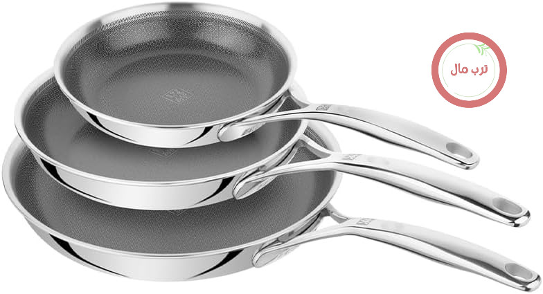سرویس ماهیتابه سه تکه ZWILLING Peak (20، 24، 28 سانتی‌متر)، استیل ضد زنگ، روکش لانه زنبوری نچسب، ضد خش، مناسب برای انواع اجاق گاز، از جمله اجاق القایی، نقره‌ای-مشکی