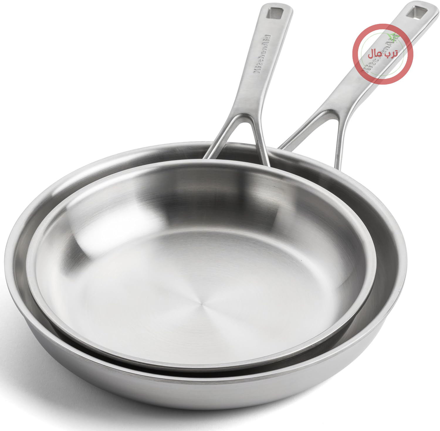 سرویس ماهیتابه سرامیکی نچسب استیل ضد زنگ چندلایه کیچن اید، بدون PFAS، دو تکه، ۲۴ و ۲۸ سانتی‌متر، سه‌لایه، چندلایه، القایی، مناسب برای فر تا دمای ۲۲۰ درجه سانتیگراد، قابل شستشو در ماشین ظرفشویی، نقره‌ای