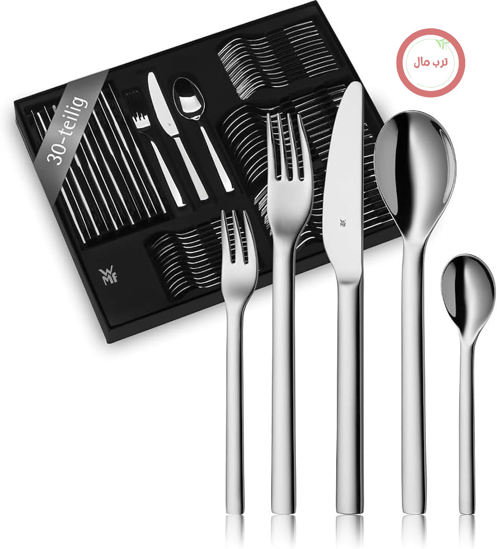 سرویس کارد و چنگال استیل ضد زنگ WMF Habitum برای 6 نفر، سرویس غذاخوری 30 تکه، چاقوهای مونوبلوک، استیل ضد زنگ Cromargan براق، قابل شستشو در ماشین ظرفشویی