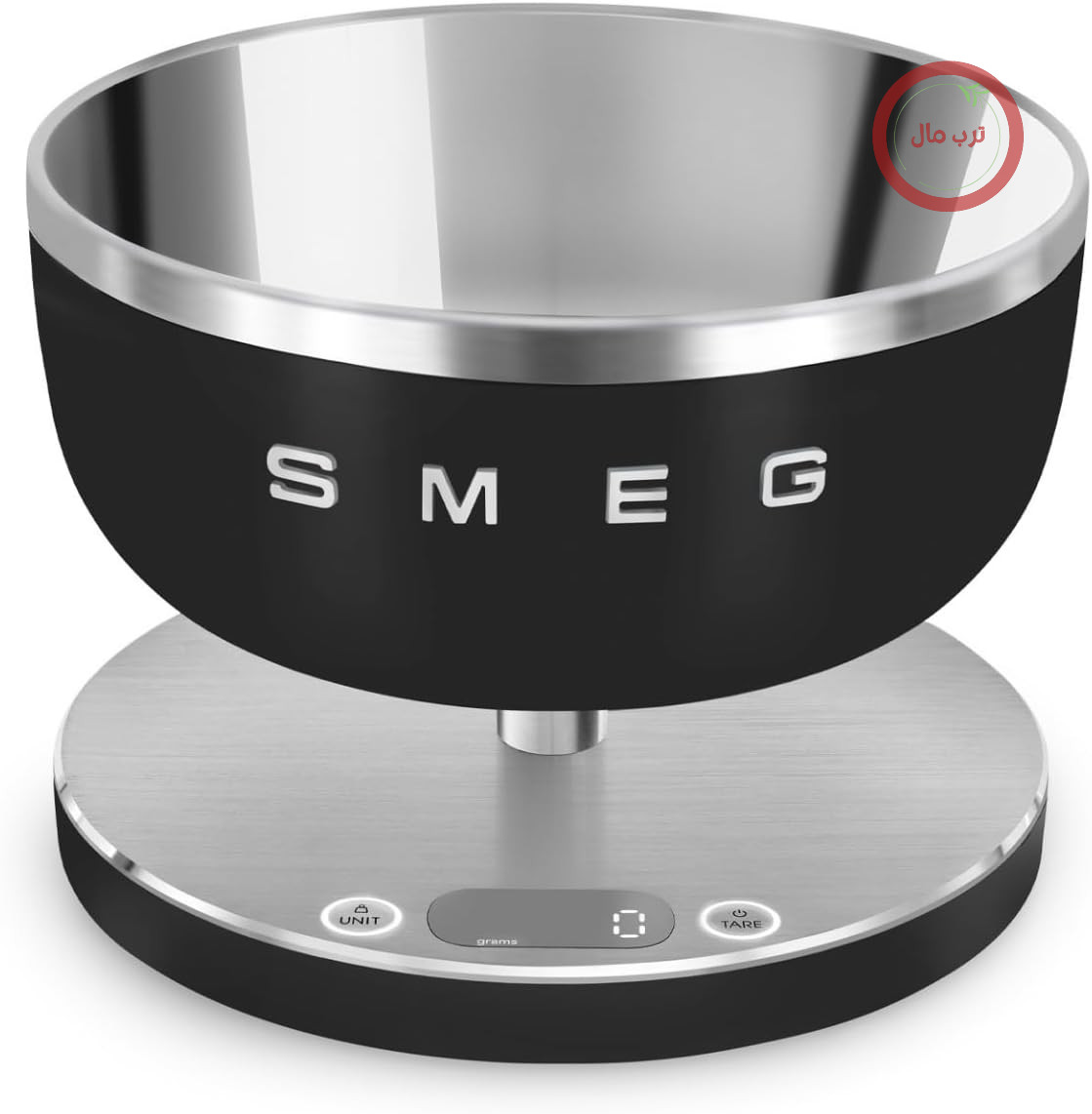 ترازوی آشپزخانه دیجیتال Smeg مدل KSC01BLMWW، کاسه استیل ضد زنگ قابل جدا شدن، چهار واحد اندازه‌گیری (گرم بر میلی‌لیتر و پوند بر اونس مایع)، با قابلیت وزن خالص، حداکثر ظرفیت ۵ کیلوگرم، مشکی