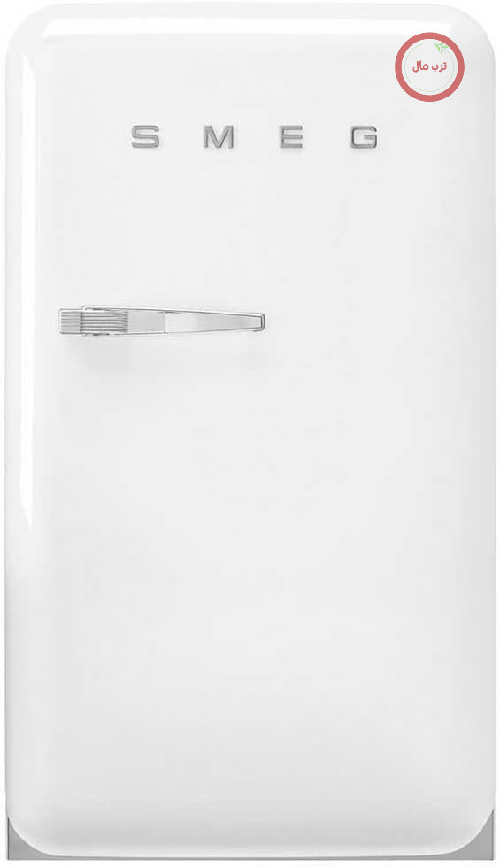 یخچال رومیزی قدیمی Smeg مدل FAB10RWH6، ۱ درب، ۱۲۲ لیتر، لولای راست، خنک‌کننده استاتیک، ۱۷ لیتر محفظه فریزر، ۱ قفسه قابل تنظیم، ۱ کشوی سبزیجات و روشنایی LED، ارتفاع ۹۷ سانتی‌متر، سفید
