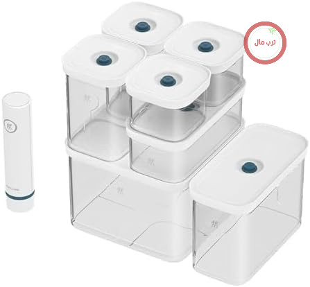 ظروف و دستگاه وکیوم مواد غذایی زولینگ ZWILLING FRESH & SAVE CUBE La Mer، 8 تکه، شامل پمپ خلاء، نگهداری دربسته و قابل خلاء، ایده‌آل برای پخت و پز، قابل شستشو در ماشین ظرفشویی، شفاف - La Mer