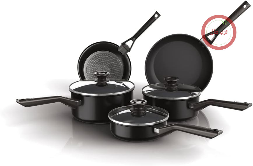 سرویس ماهیتابه ۵ تکه کلاسیک نینجا زیرو استیک [CW55000UK] ظروف آلومینیومی، سازگار با اجاق القایی، قابل شستشو در ماشین ظرفشویی، قابل استفاده در فر تا دمای ۱۸۰ درجه سانتیگراد، درب شیشه‌ای، مشکی