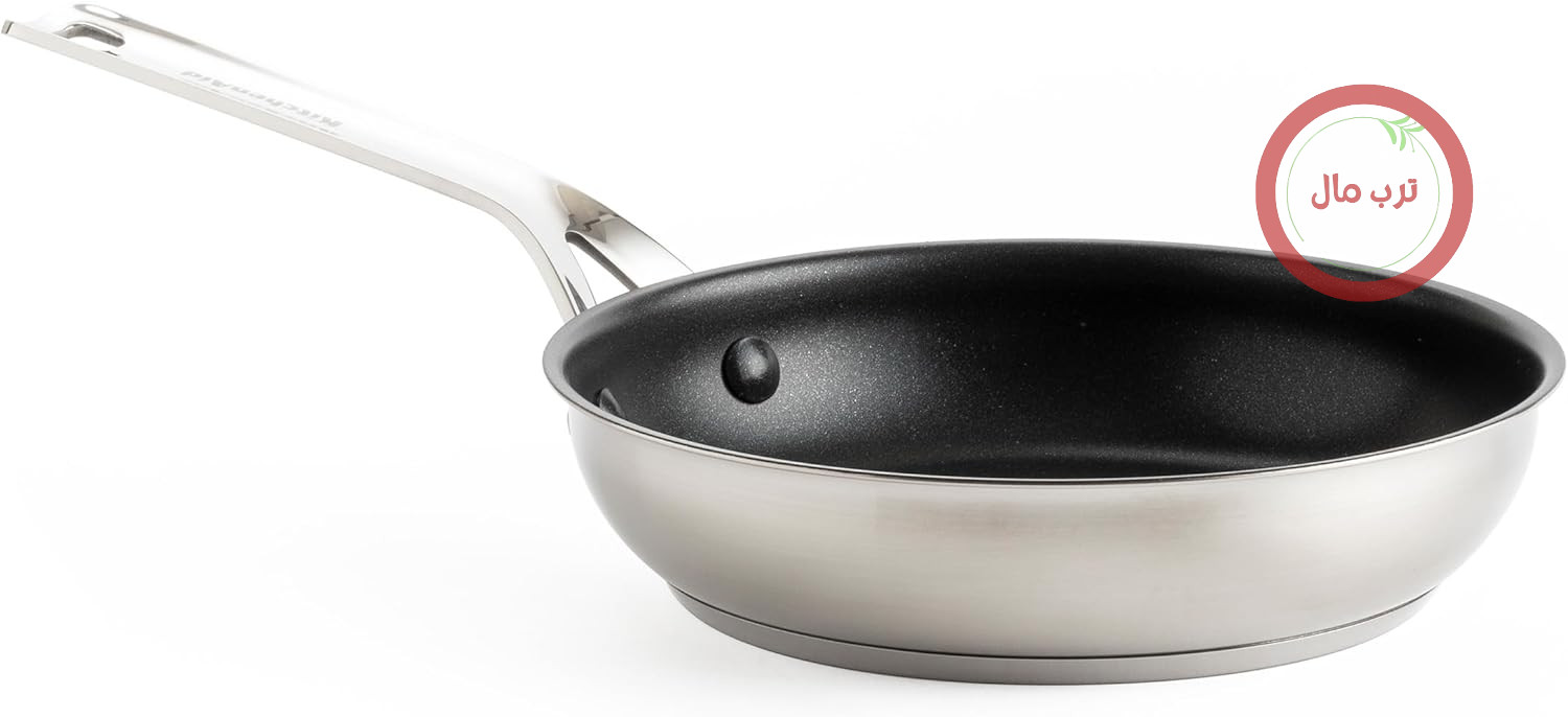 ماهیتابه استیل ضد زنگ کیچن اید (20 سانتی متر)، پوشش سرامیکی نچسب سالم بدون PFAS، سازگار با اجاق القایی، قابل استفاده در فر، قابل شستشو در ماشین ظرفشویی، نقره ای
