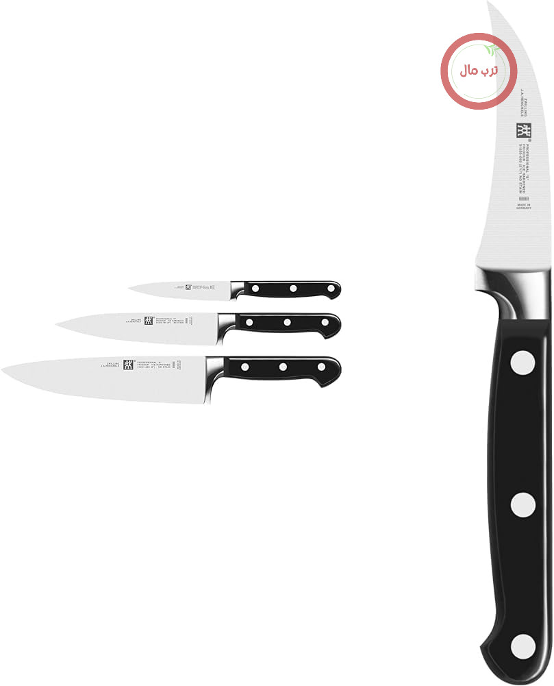 ست چاقوی حرفه‌ای ZWILLING مدل S، 3 تکه (چاقوی پوست‌کن/تزئین 10 سانتی‌متر، چاقوی کنده‌کاری 16 سانتی‌متر، چاقوی سرآشپز 20 سانتی‌متر)، چاقوی پوست‌کنی مشکی و حرفه‌ای S، طول تیغه: 7 سانتی‌متر، تیغه کوچک