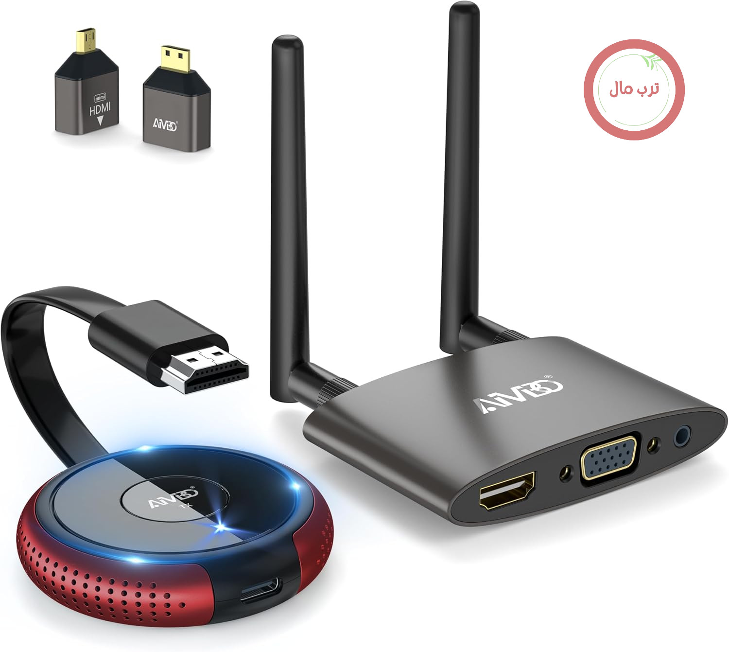 انتقال بی‌سیم HDMI 4K/5.8G، VGA و HDMI برای دو صفحه نمایش، فرستنده و گیرنده بی‌سیم HDMI، گیرنده فرستنده و گیرنده بی‌سیم 165 فوتی برای لپ‌تاپ، تلویزیون، USB-C، دوربین به تلویزیون/پروژکتور/مانیتور