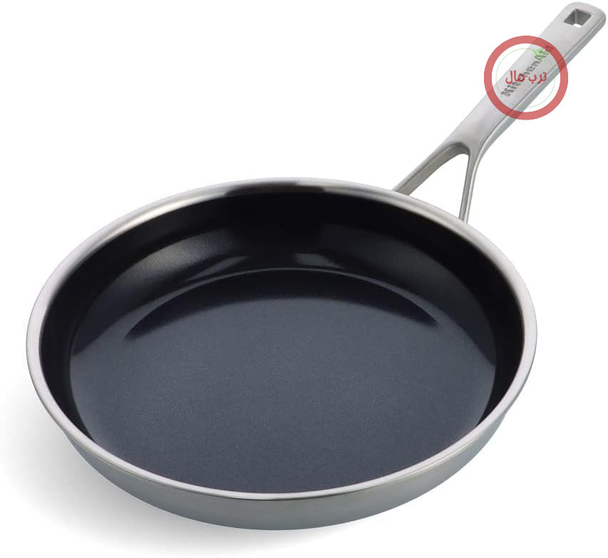 ماهیتابه سرامیکی نچسب چند لایه استیل ضد زنگ KitchenAid بدون PFAS، 28 سانتی متر، سازگار با القا، چند لایه، نقره ای