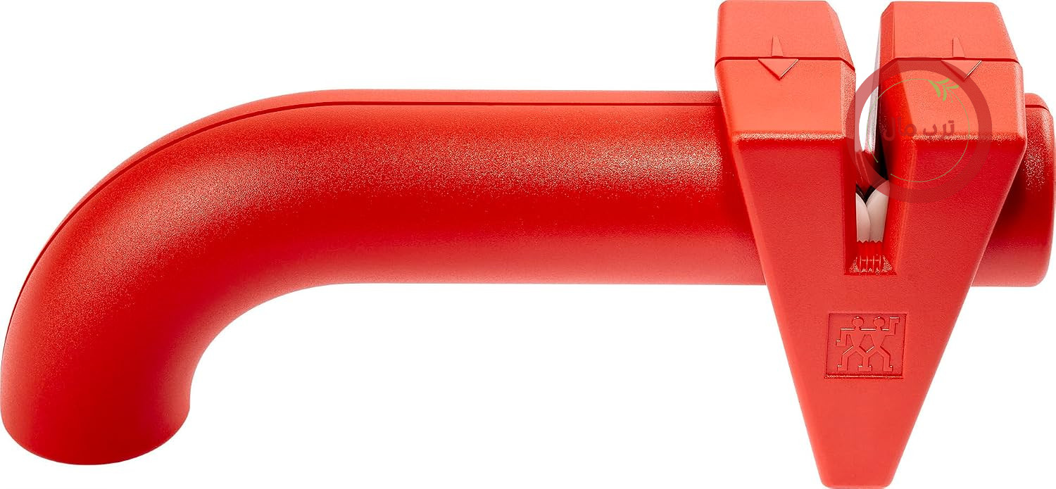 تیزکن مسقل چاقو زولینگ ZWILLING TWINSHARP، دیسک‌های استیل ضد زنگ و سرامیکی، دسته ارگونومیک، برای چاقوهای صاف، قرمز