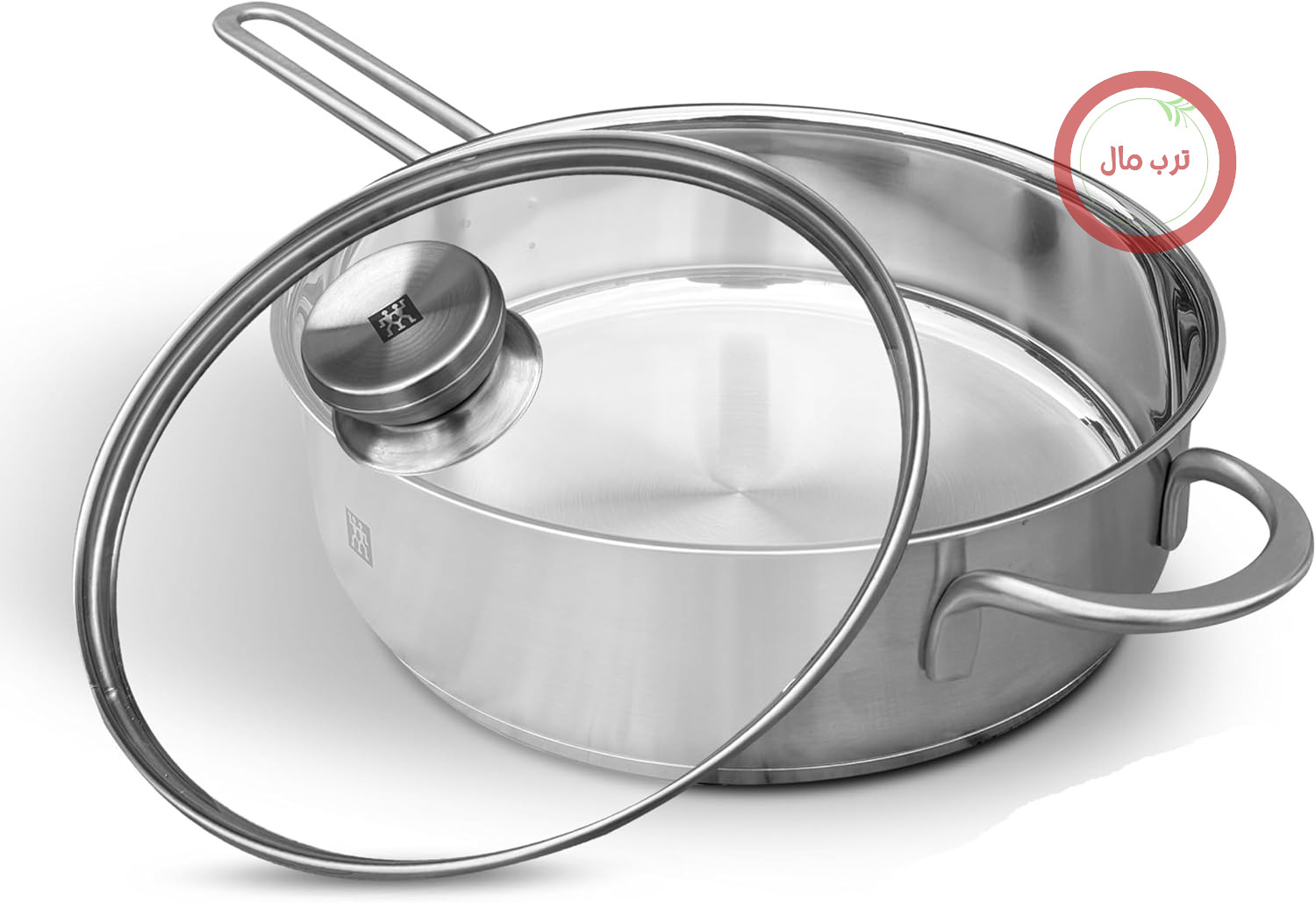 ماهیتابه القایی Zwilling TwinNova3 سایز 24 سانتی‌متر با درب، سرویس 2 تکه، بدون روکش، لبه بلند، قابل شستشو در ماشین ظرفشویی، مناسب برای انواع اجاق گاز، نقره‌ای