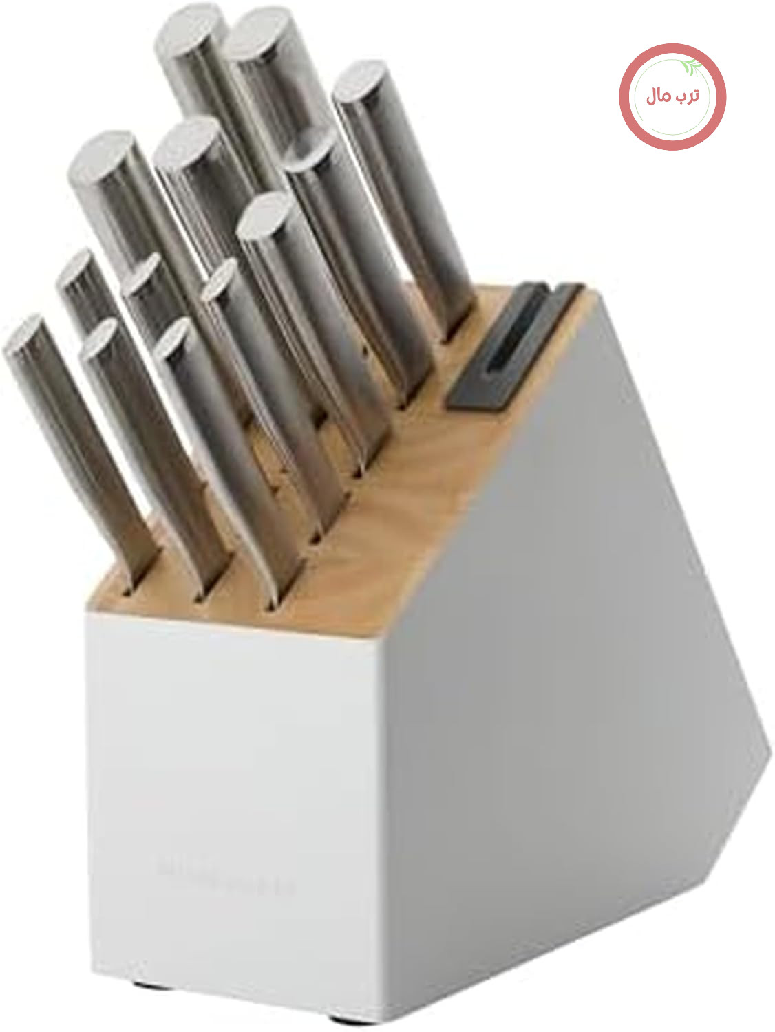 ست چاقوی دو رنگ باریک KitchenAid با تیزکن داخلی، چاقوهای آشپزخانه از جنس استیل ضد زنگ با کربن بالا، ست چاقوی آشپزخانه شارپ با دسته، 14 تکه، سفید