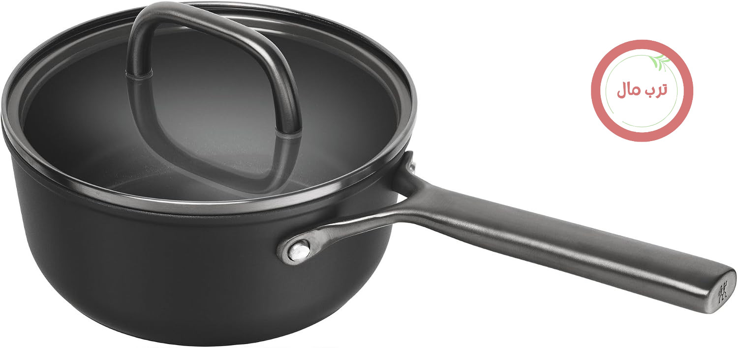 قابلمه ZWILLING Milano Z1035-051، 18 سانتی‌متر (7.1 اینچ)، درب شیشه‌ای، 1.9 لیتر، مشکی، ساخت ایتالیا، بدون PFAS، قابلمه تک دسته، پوشش سرامیکی، سازگار با القایی
