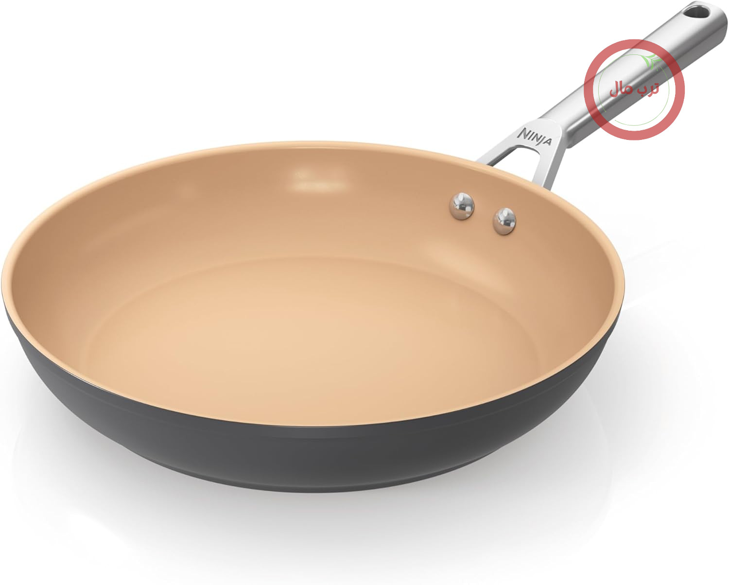 ماهیتابه سرامیکی نینجا با طول عمر طولانی ۲۸ سانتی‌متر، ماهیتابه با روکش نچسب (بدون PFA، PFOA، سرب یا کادمیوم)، مناسب برای پخت القایی، دسته استیل ضد زنگ، مناسب برای فر تا دمای ۲۸۵ درجه سانتیگراد، به رنگ‌های سفالی و خاکستری، CW90028DE