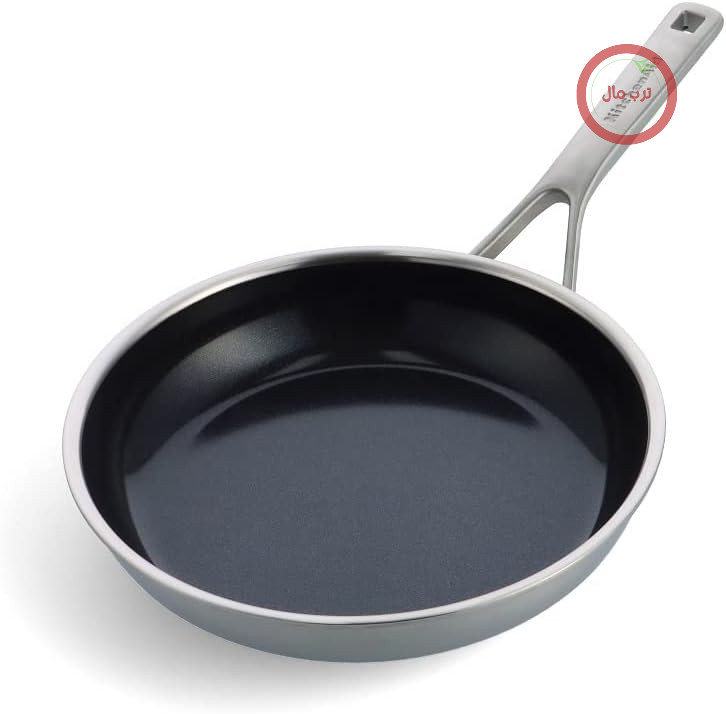ماهیتابه سرامیکی نچسب چند لایه استیل ضد زنگ KitchenAid بدون PFAS، 24 سانتی متر، سازگار با القایی، چند لایه، نقره ای