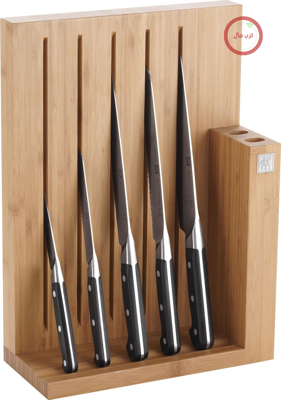 ست بلوک چاقو زولینگ ZWILLING Pro، بلوک بامبو 6 تکه، چاقوهای ساخته شده از فولاد ضد زنگ مخصوص، طرح 3 پرچ، 125 x 275 x 380 میلی متر، مشکی