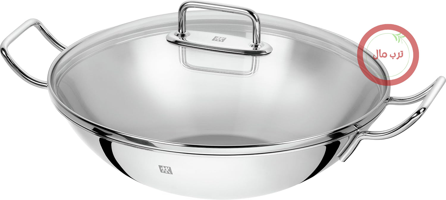 ماهیتابه ووک زولینگ ZWILLING Plus، 32 سانتی‌متر، استیل ضد زنگ، با درب شیشه‌ای و توری استیل ضد زنگ، مناسب برای فر و القایی، نقره‌ای