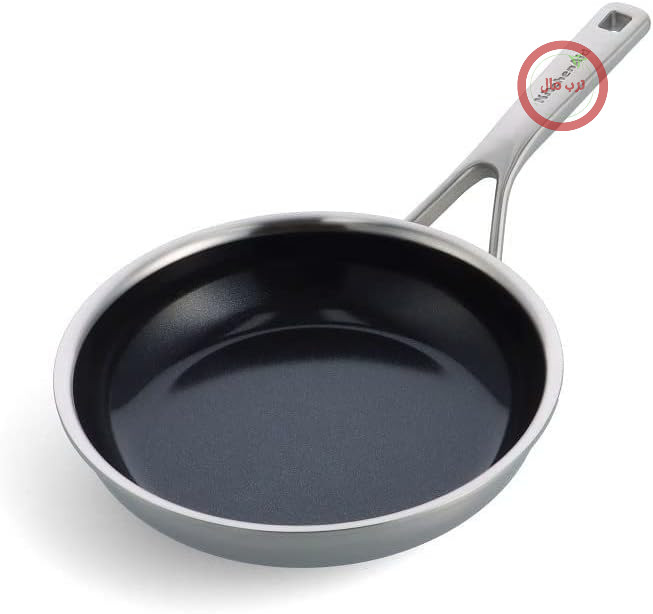 ماهیتابه سرامیکی نچسب چند لایه استیل ضد زنگ KitchenAid بدون PFAS، 20 سانتی متر، سازگار با القایی، چند لایه، نقره ای