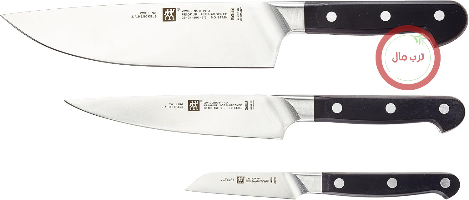 سرویس چاقوی سه تکه Zwilling 38447-003-0 Pro، استیل ضد زنگ، نقره‌ای/مشکی، 38 × 28 × 28 سانتی‌متر، 3 عدد