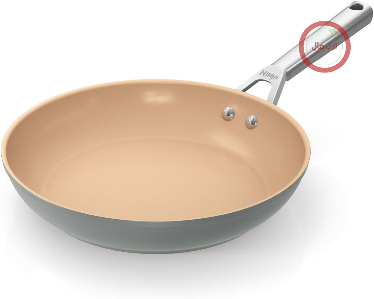 ماهیتابه سرامیکی نینجا با طول عمر طولانی (28 سانتی‌متر)، پوشش نچسب (بدون PFA، PFOA، سرب و کادمیوم)، سازگار با القای حرارتی، دسته استیل ضد زنگ، مناسب برای فر تا دمای 285 درجه سانتیگراد، خاکستری و سفالی، CW90028DEDB