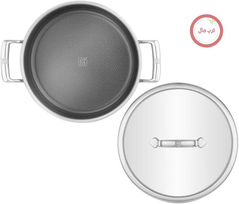 ماهیتابه سرو ZWILLING Peak، 26 سانتی‌متر، 2 دسته، استیل ضد زنگ، روکش لانه زنبوری نچسب، فوق العاده مقاوم در برابر خش، درب شیشه‌ای، مناسب برای همه اجاق گازها، سازگار با اجاق‌های القایی، نقره‌ای-مشکی