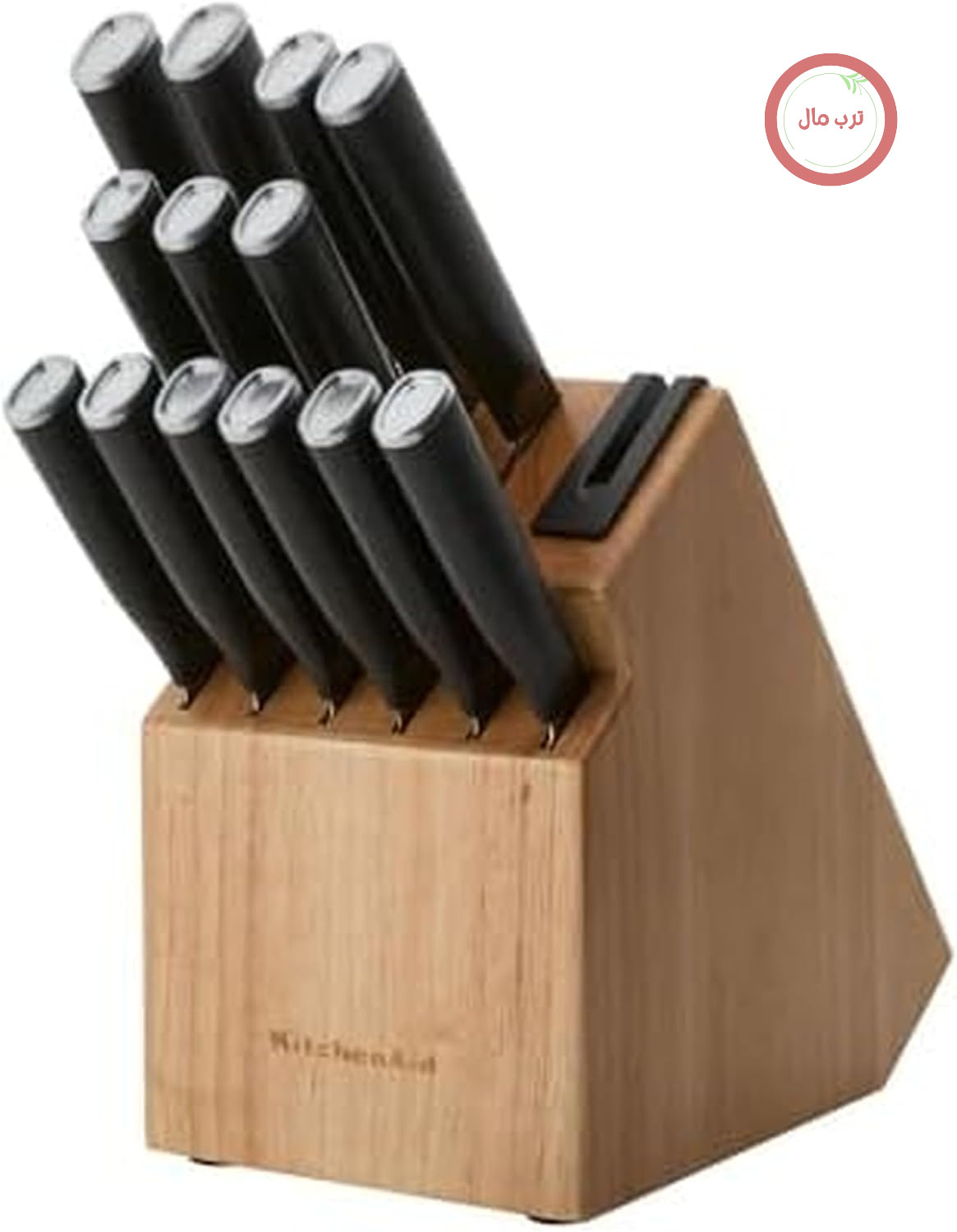 مجموعه چاقوی پله‌ای کلاسیک KitchenAid با تیزکن یکپارچه، چاقوهای آشپزخانه از جنس استیل ضد زنگ با کربن بالا، مجموعه چاقوی آشپزخانه تیز با بلوک، 14 تکه، طبیعی