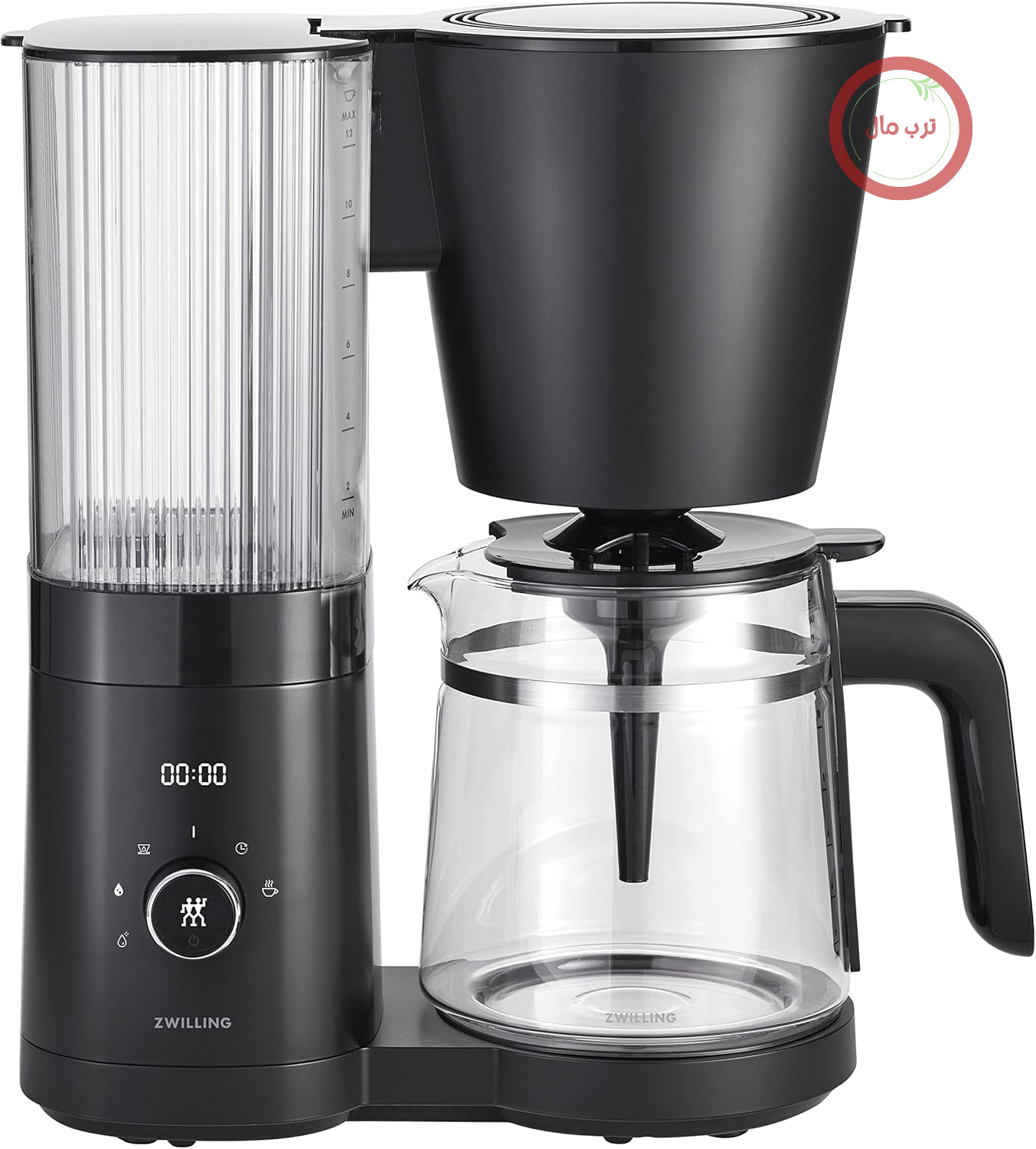 دستگاه قهوه ساز فیلتردار زولینگ ZWILLING ENFINIGY با قوری شیشه‌ای ۱.۵ لیتری، بویلر از جنس استیل ضد زنگ، قابلیت شکوفه‌دهی، رسوب‌زدایی، پلاستیکی، مشکی