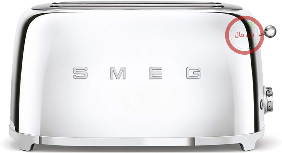 توستر Smeg 2x4 TSF02SSEU، 2 جایگاه برای 4 برش نان، 6 سطح برشته کردن نان، عملکرد گرمایش، عملکرد یخ‌زدایی و نان شیرینی حلقوی، کشوی نگهداری، 1500 وات، کروم