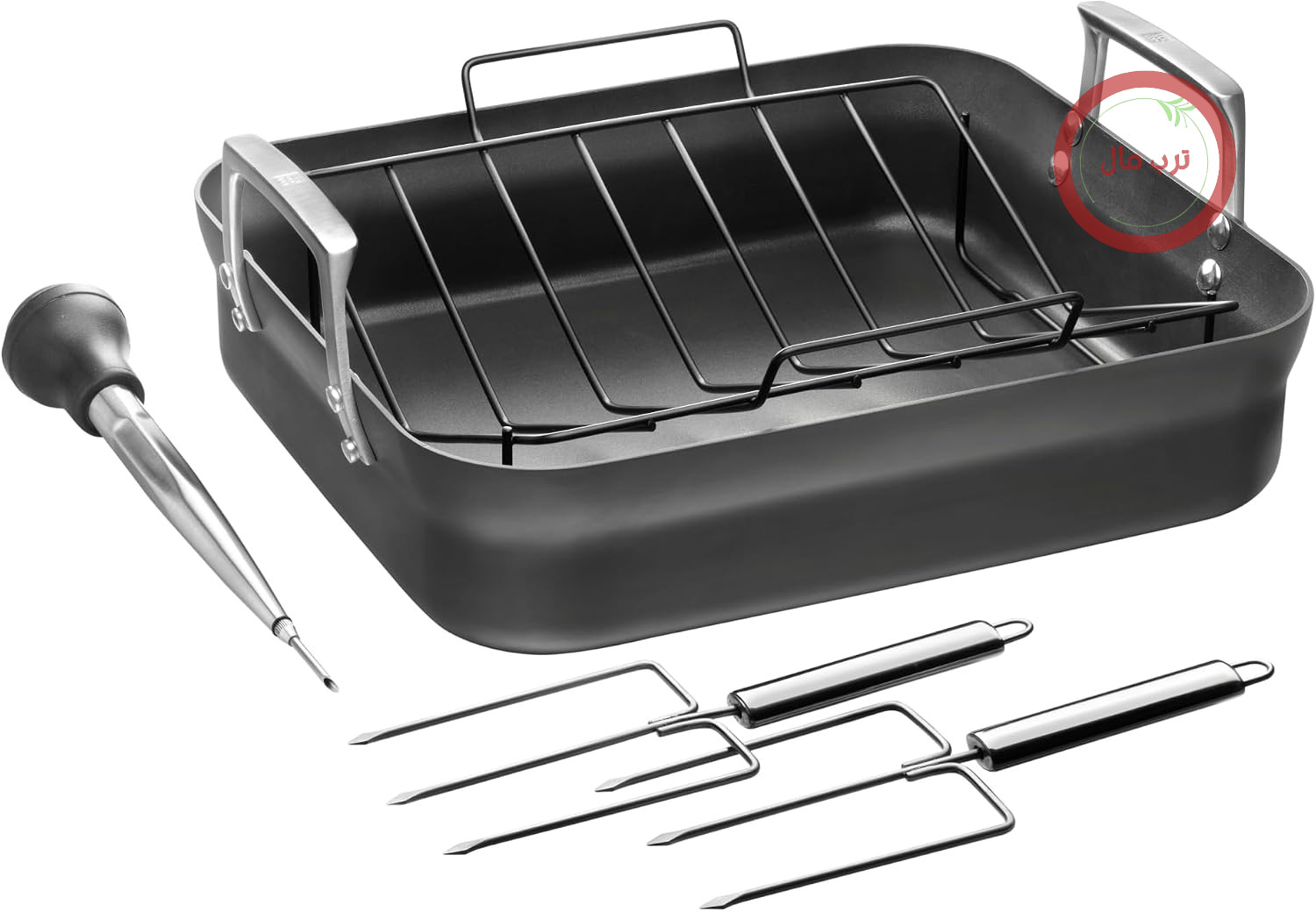 ماهیتابه ZWILLING Motion ساخته شده از آلومینیوم آنودایز شده، روکش نچسب، 40.6 در 35.6 سانتی متر، با قفسه و ابزار