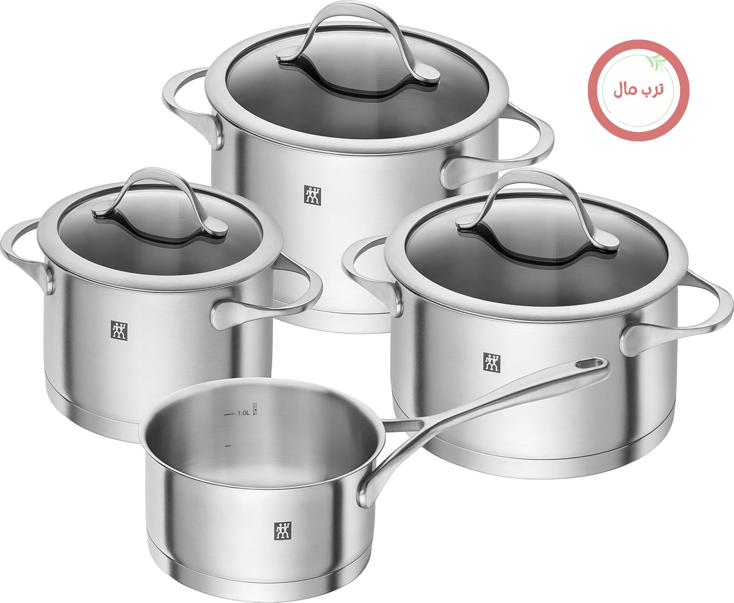 سرویس قابلمه 4 تکه ZWILLING Essence با درب شیشه‌ای، مناسب برای اجاق گازهای القایی، بدون پوشش، استیل ضد زنگ، نقره‌ای