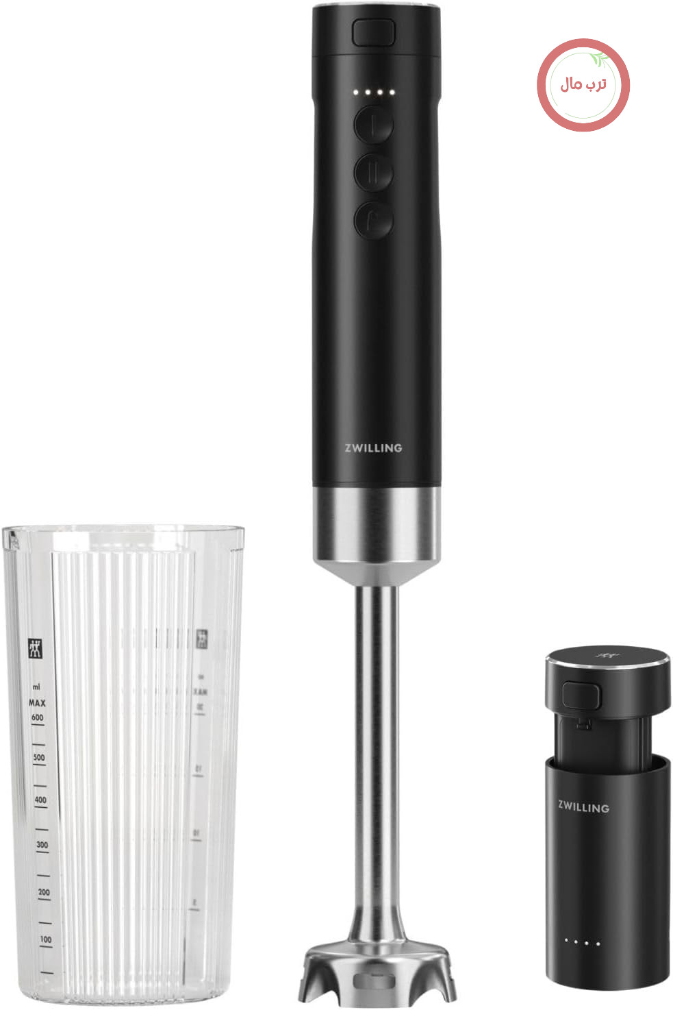 گوشت کوب شارژی زولینگ ZWILLING XTEND، ست استارتر با باتری و ایستگاه شارژ، موتور BLDC، 110 وات، شامل ظرف مخلوط کن، مشکی
