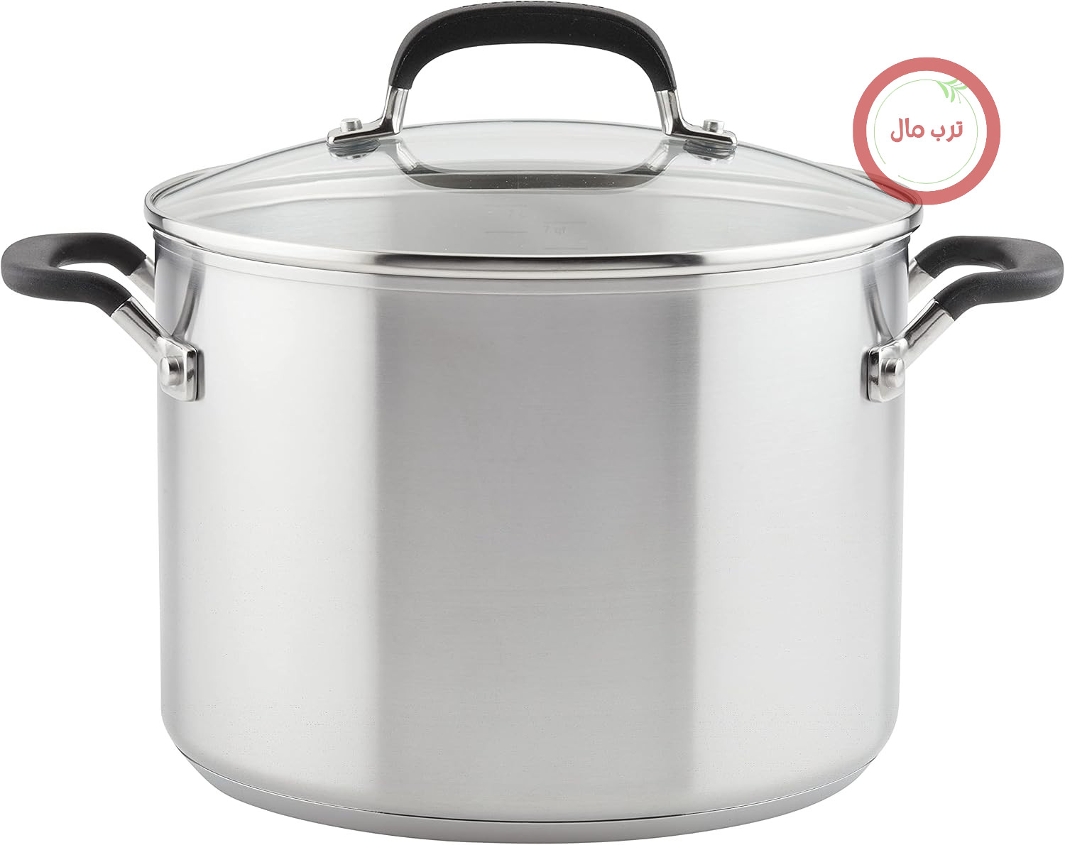 قابلمه سوپ استیل ضد زنگ KitchenAid با علامت‌های اندازه‌گیری و درب، ۸ لیتری، استیل ضد زنگ برس خورده